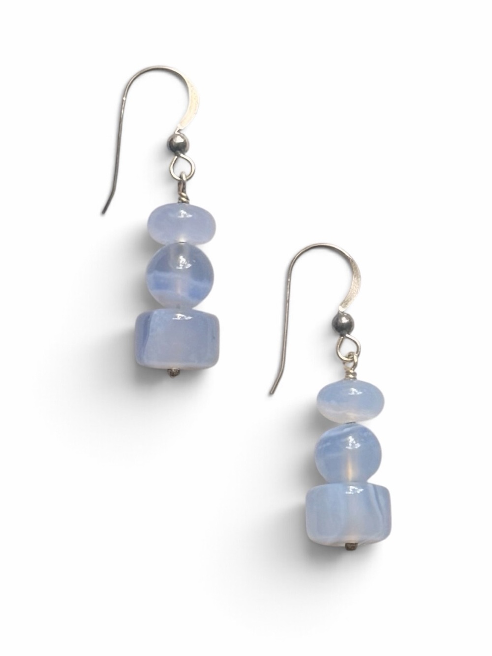 Jay King DTR 925 Sterling Silver Blue Chalcedony Stacked Bead Drop Earrings